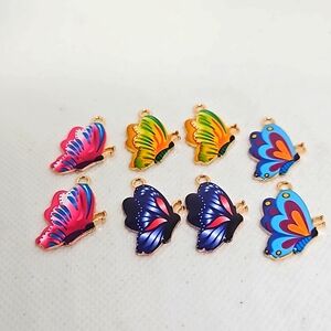 Colorful Butterfly Pendants - 4 Pairs. Eight Pieces.